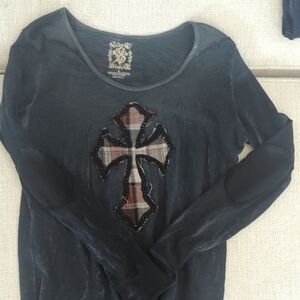 Affliction Black Long Sleeve with Plaid Cross